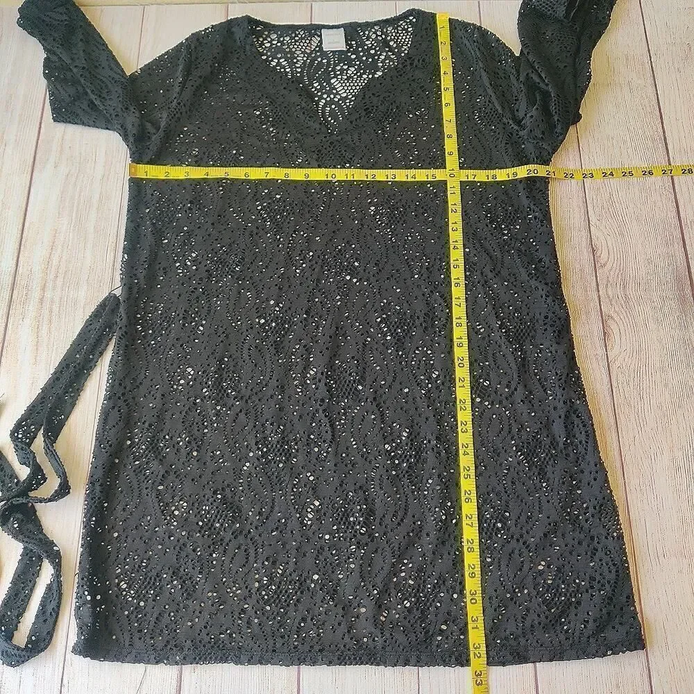 Merona belted sheer black lace swim coverup sz L